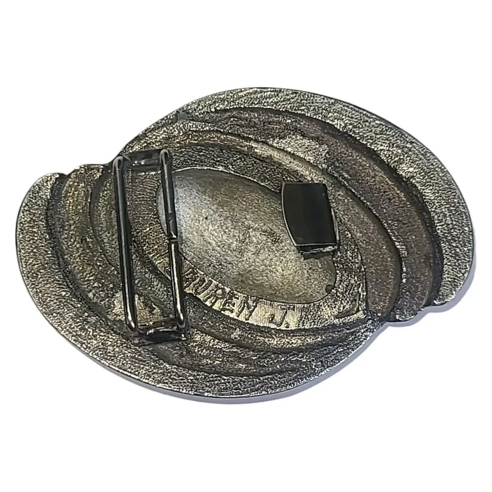 Vintage Designer‎ Artisan Lauren J Silvertone Modernist Belt Buckle